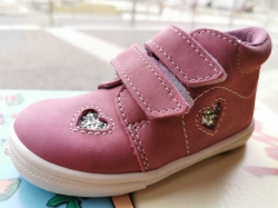 Dětská kožená obuv Barefoot Jonap růžová srdíčka
